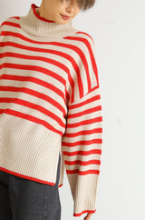 ボーダーハイネックニットプルオーバー