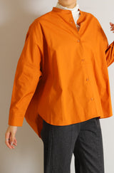 ノーカラーオーバーギャザーブラウス