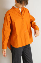 ノーカラーオーバーギャザーブラウス