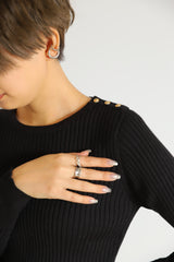 ヒートラウンドネック肩釦リブニットプルオーバー