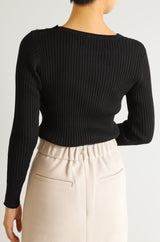 ヒートラウンドネック肩釦リブニットプルオーバー