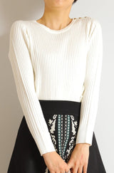 ヒートラウンドネック肩釦リブニットプルオーバー