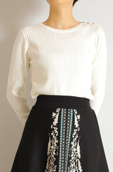 ヒートラウンドネック肩釦リブニットプルオーバー