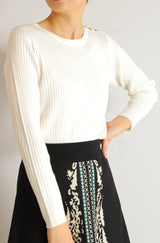 ヒートラウンドネック肩釦リブニットプルオーバー