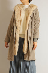 ラビットファーフードライナー付きロングモッズコート