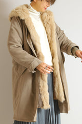 ラビットファーフードライナー付きロングモッズコート