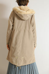 ラビットファーフードライナー付きロングモッズコート