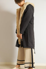 ラビットファーフードライナー付きロングモッズコート
