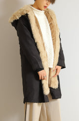 ラビットファーフードライナー付きロングモッズコート