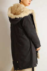ラビットファーフードライナー付きロングモッズコート
