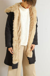 ラビットファーフードライナー付きロングモッズコート