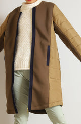 配色中綿ダンボールノーカラーコート