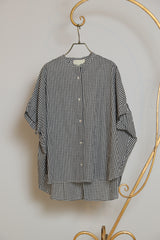 ノーカラーギャザーブラウス