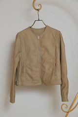 合皮ノーカラーライダースジャケット