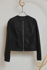 合皮ノーカラーライダースジャケット