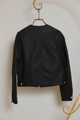 合皮ノーカラーライダースジャケット