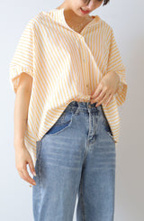 ノーカラーギャザーブラウス