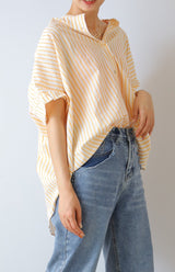 ノーカラーギャザーブラウス