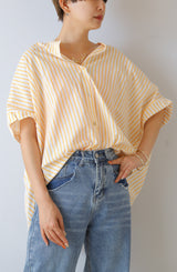 ノーカラーギャザーブラウス