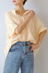 ノーカラーギャザーブラウス