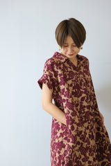 スキッパー襟花柄フレアワンピース