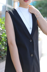 Vネックロングベスト