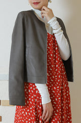 合皮ノーカラーライダースジャケット