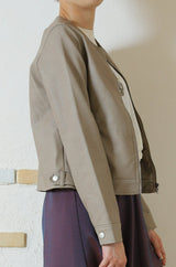 合皮ノーカラーライダースジャケット