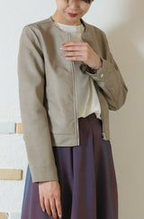 合皮ノーカラーライダースジャケット