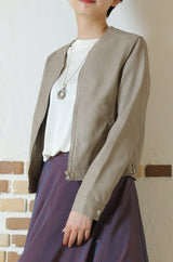 合皮ノーカラーライダースジャケット