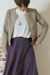 合皮ノーカラーライダースジャケット