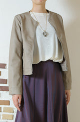 合皮ノーカラーライダースジャケット