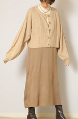 ケーブルカーディガン+ワンピースセット