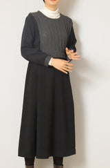 ケーブル異素材切替ワンピース