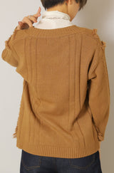 Vネックフリンジニットトップス