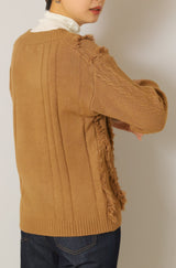 Vネックフリンジニットトップス