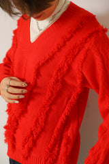 Vネックフリンジニットトップス