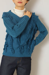 Vネックフリンジニットトップス