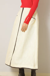 レザーパイピングツイードスカート