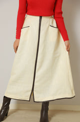 レザーパイピングツイードスカート