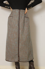 レザーパイピングツイードスカート