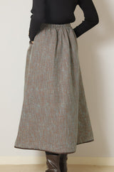レザーパイピングツイードスカート