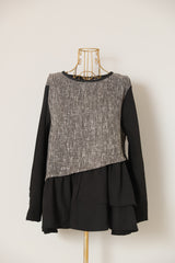 ツイード切替アシメフリルプルオーバー