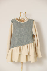 ツイード切替アシメフリルプルオーバー