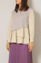 ツイード切替アシメフリルプルオーバー