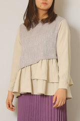 ツイード切替アシメフリルプルオーバー