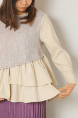 ツイード切替アシメフリルプルオーバー