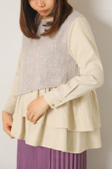 ツイード切替アシメフリルプルオーバー