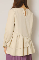 ツイード切替アシメフリルプルオーバー