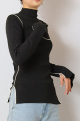 バイカラーパイピングリブニット